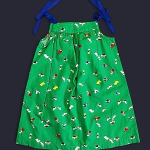 NWOT Hanna Andersson Green Bird Print Dress Blue Ribbons 100% Cotton 18 Months